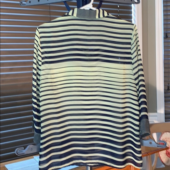 Forever 21 Semi Sheer Blouse Size L Navy & Yellow - Picture 3 of 12